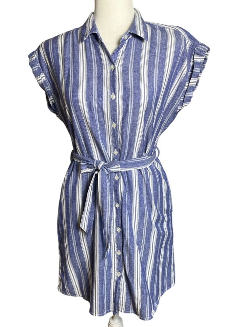 Harper Heritage Shirt Dress Blue Button Preppy Summer Casual Tunic Pockets Wom M - Picture 5 of 12